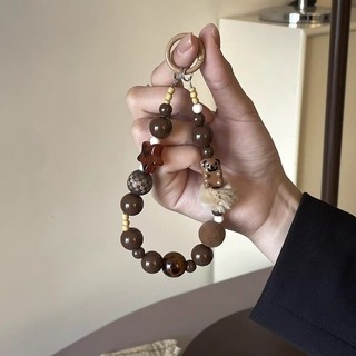 เชือกเส้นเล็กโทรศัพท์มือถือโซ่ข้อมือสั้น Ins น้ําหอมขนาดเล็กโบว์เสือดาวพิมพ์ลูกขนเครื่องประดับโทรศัพท์มือถือ Fa
