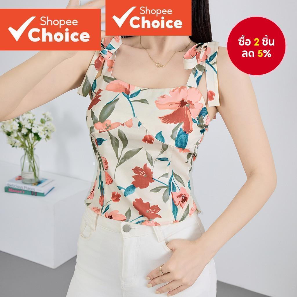 ผู้หญิง Boho Floral Lace Up เสื้อกล้าม L128ED603