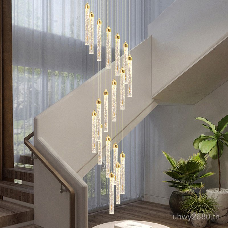บันไดโคมระย้าวิลล่าหรูหราโคมระย้าห้องนั่งเล่นคริสตัล v3fp Light Leap โมเดิร์นยาว Simple Complex ชั้น