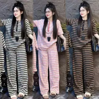Mayura Stores No.Ce123 ชุดเซ็ท2ชิ้น เสื้อแขนสั้น+กางเกงขายาว (ลายทางกระดุมหน้า) ชุดเซ็ท ชุดเซ็ทแฟชั่น