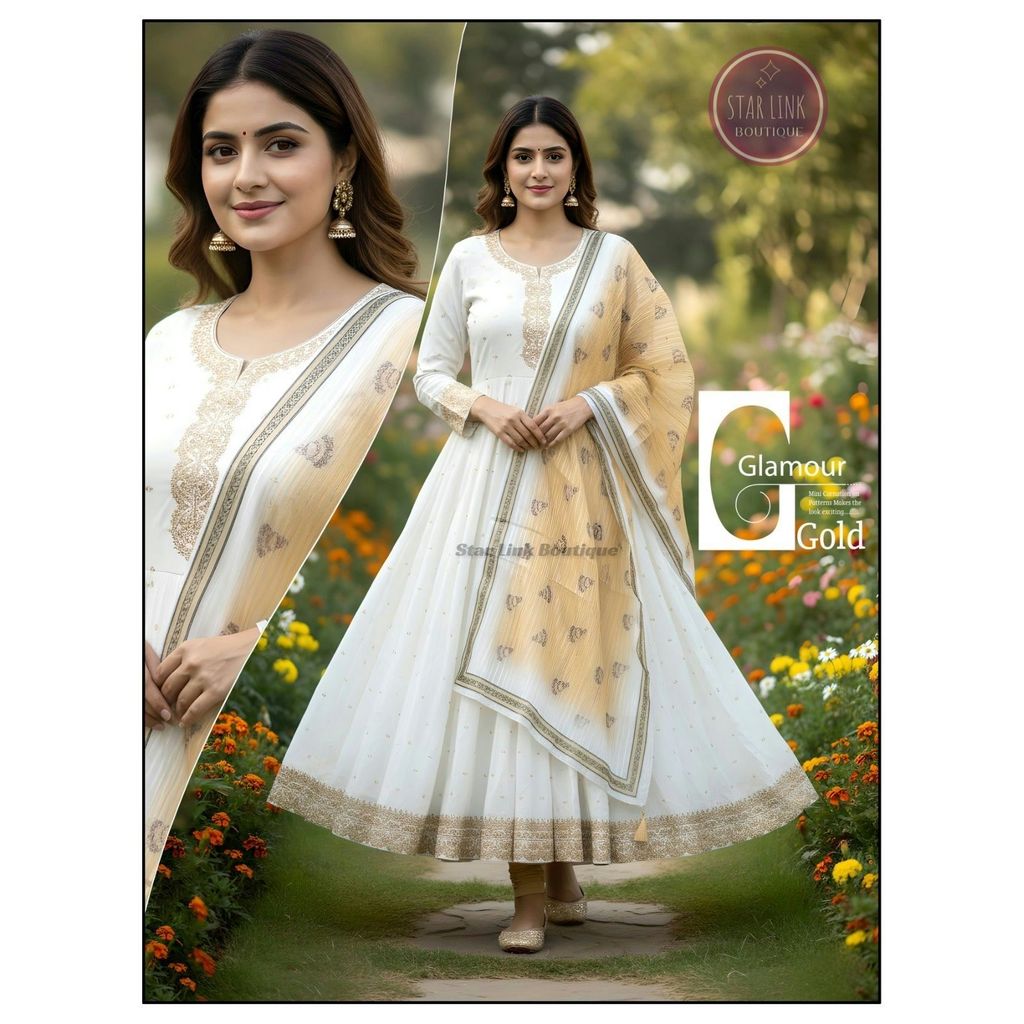 Anarkali ปักทํางาน Kurti Gown พร้อม Duptta No Pants Plus Size