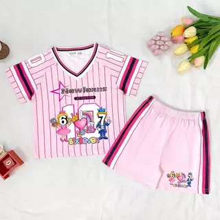 PINKชุดเซ็ทเด็กกีฬาขาสั้น แต่งลายSix seven 67 เนื้อผ้าใส่สบาย ระบายอากาศดี ชุดลำลอง ใส่สบาย แฟชั่นเด็กน่ารัก