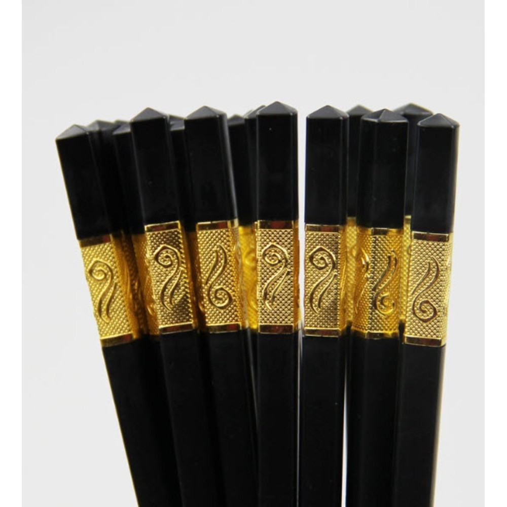 S0134 ตะเกียบจีน ตะเกียบญี่ปุ่น สีดำขอบทอง สวยหรู กันลื่น ไม่เป็นเชื้อรา ปลอดภัย Food Grade - รูปที่ 4