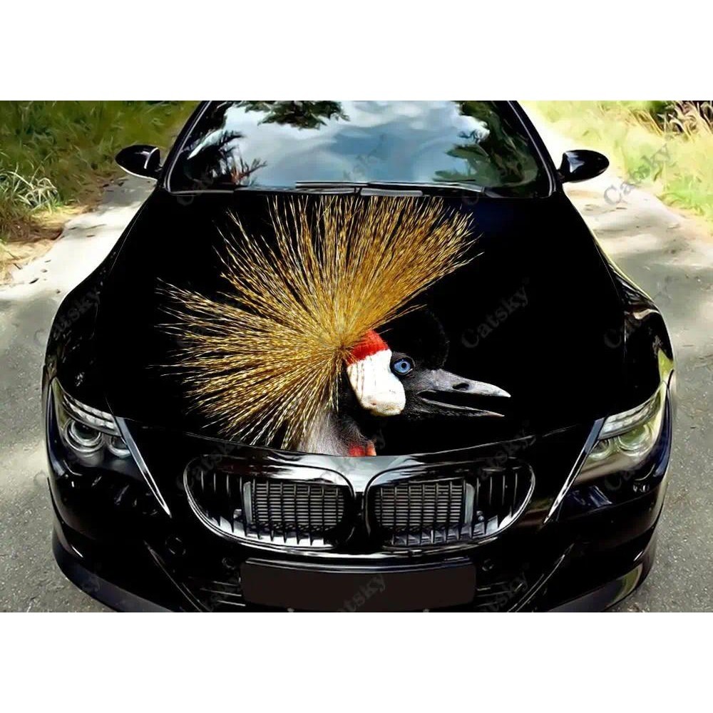 สีเทา Crowned Crane รถ Hood Decal รถ Decal สติกเกอร์ไวนิลรถ SUV Wrap สีรถบรรทุกกราฟิกรถ Hood ไวนิล