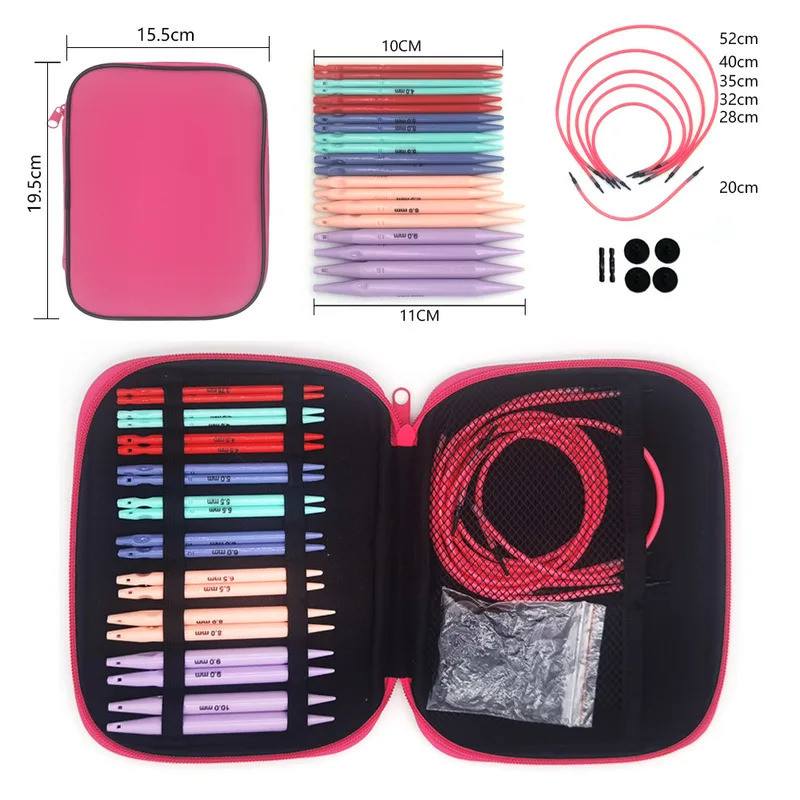 33pcs Crochet Hook Tool Set Colorful Circular Knitting Needles Kit Plastic ABS Detachable Circular N