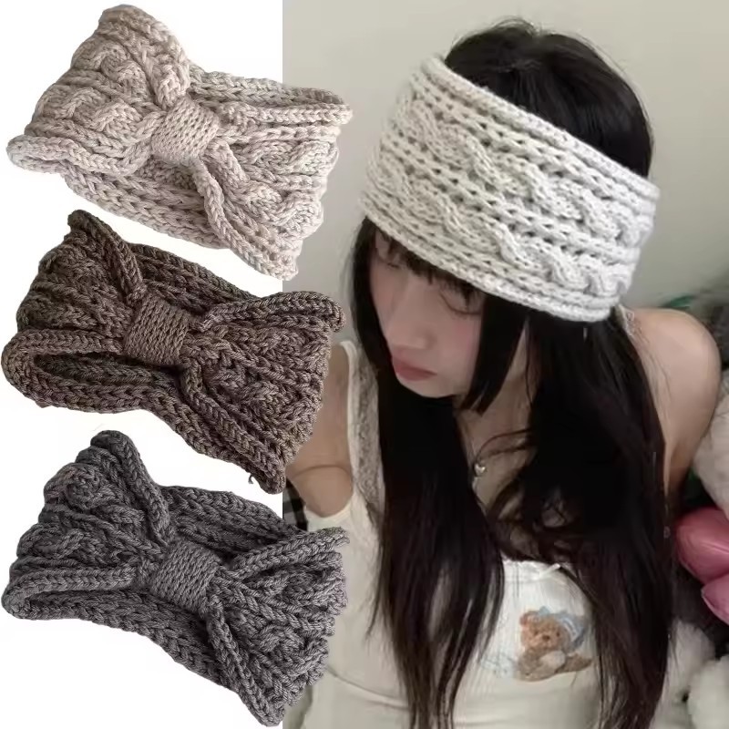 ที่คาดผมถักBowknot Twist สไตล์Y2K หวาน ป้องกันลมหนาว