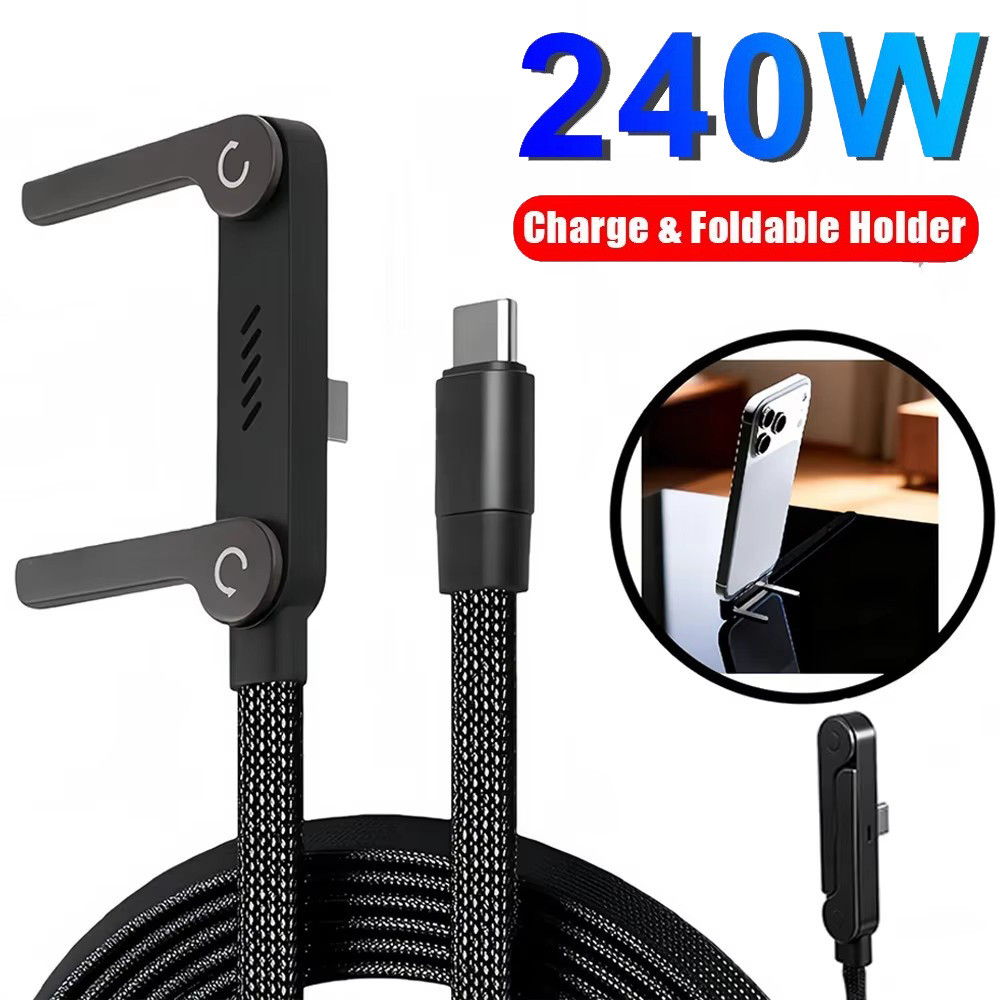 Elough 2-in-1 USB Type C สายชาร์จเร็ววงเล็บพับได้สายเคเบิลข้อมูล USB C ขาตั้งโทรศัพท์สายชาร์จ