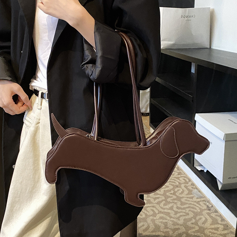 Funny Sausage Dog PU Leather Shoulder Bag - Solid Color Evening Party Bag