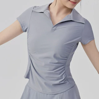เสื้อโปโลแอคทีฟสำหรับออกกำลังกาย คอจีบเอว พิลาทิส โยคะ และฟิตเนส