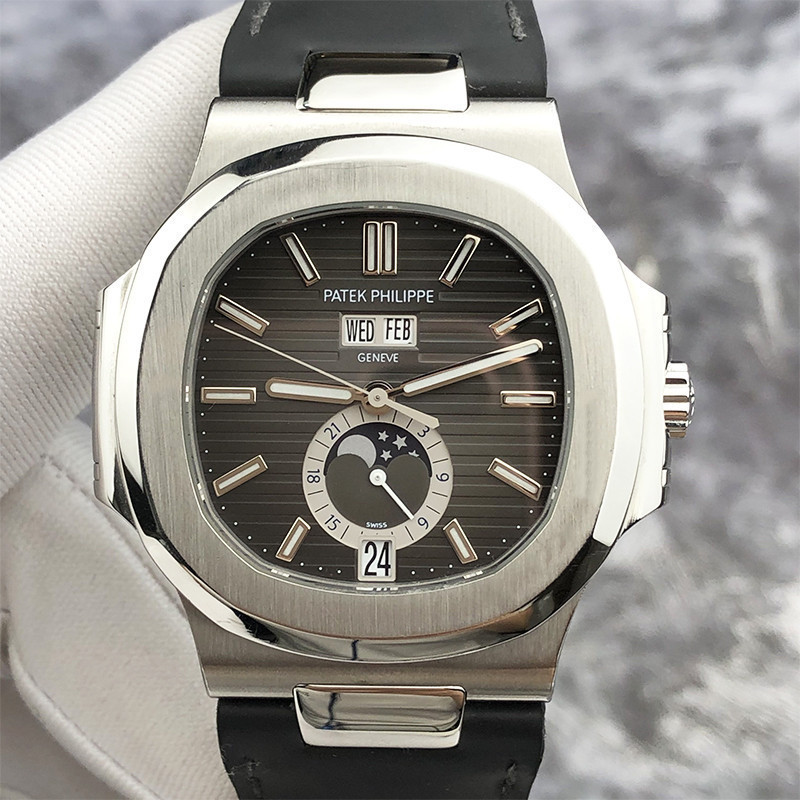 PatekPhilippe กีฬา Elegant นาฬิกาผู้ชาย 5726A Parrot Snail Moon Phase ปฏิทินนาฬิกากลไกอัตโนมัติ Pate