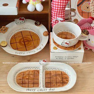 จานขนม แก้วกาแฟ☕️ เซรามิค insลายkitty พร้อมส่ง
