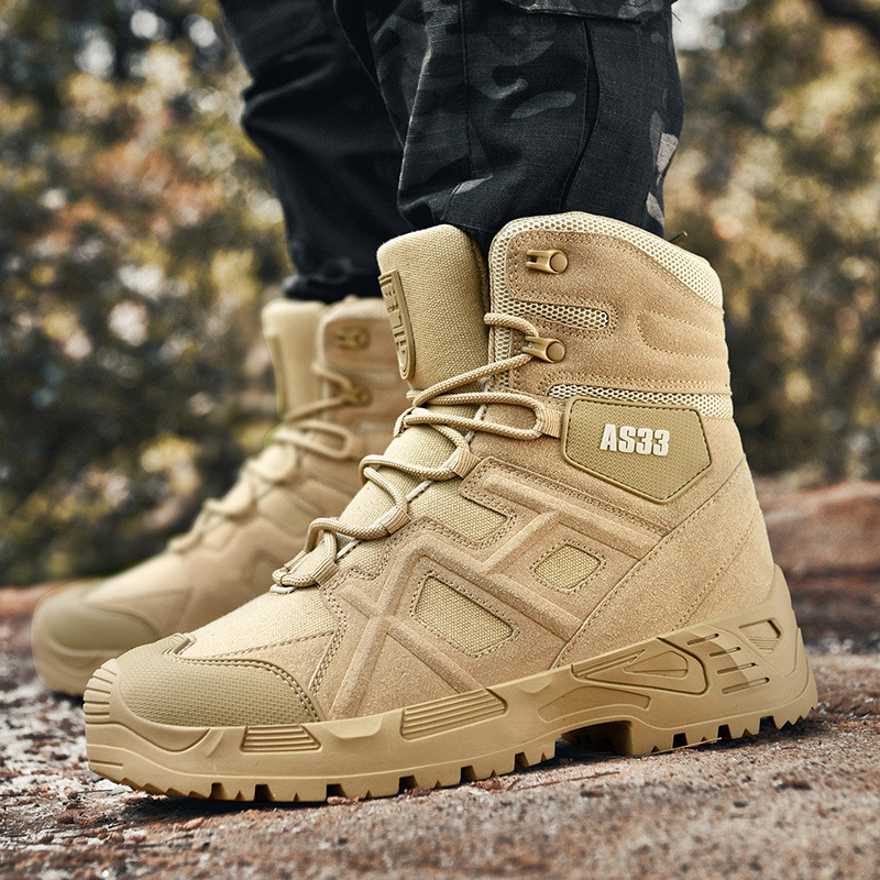 กีฬากลางแจ้งรองเท้าทหาร High-Top Combat Boots Combat Desert Boots รองเท้าเดินป่ารองเท้ายุทธวิธี