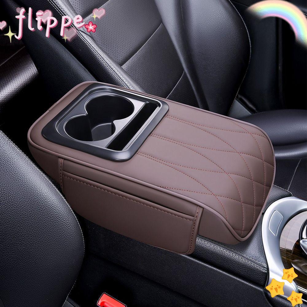 Flippe แผ่นรองแขนคอนโซลกลางหนัง PU เพิ่มความสูง พร้อมที่วางแก้ว หมอนรองแขนรถยนต์ Universal