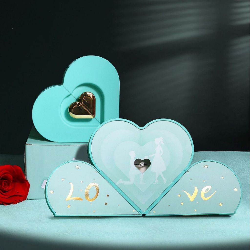 Love Jewelry Box Double Open Love Gift Box Ring Necklace Jewelry Box Tanabata Valentines Day Jewelry