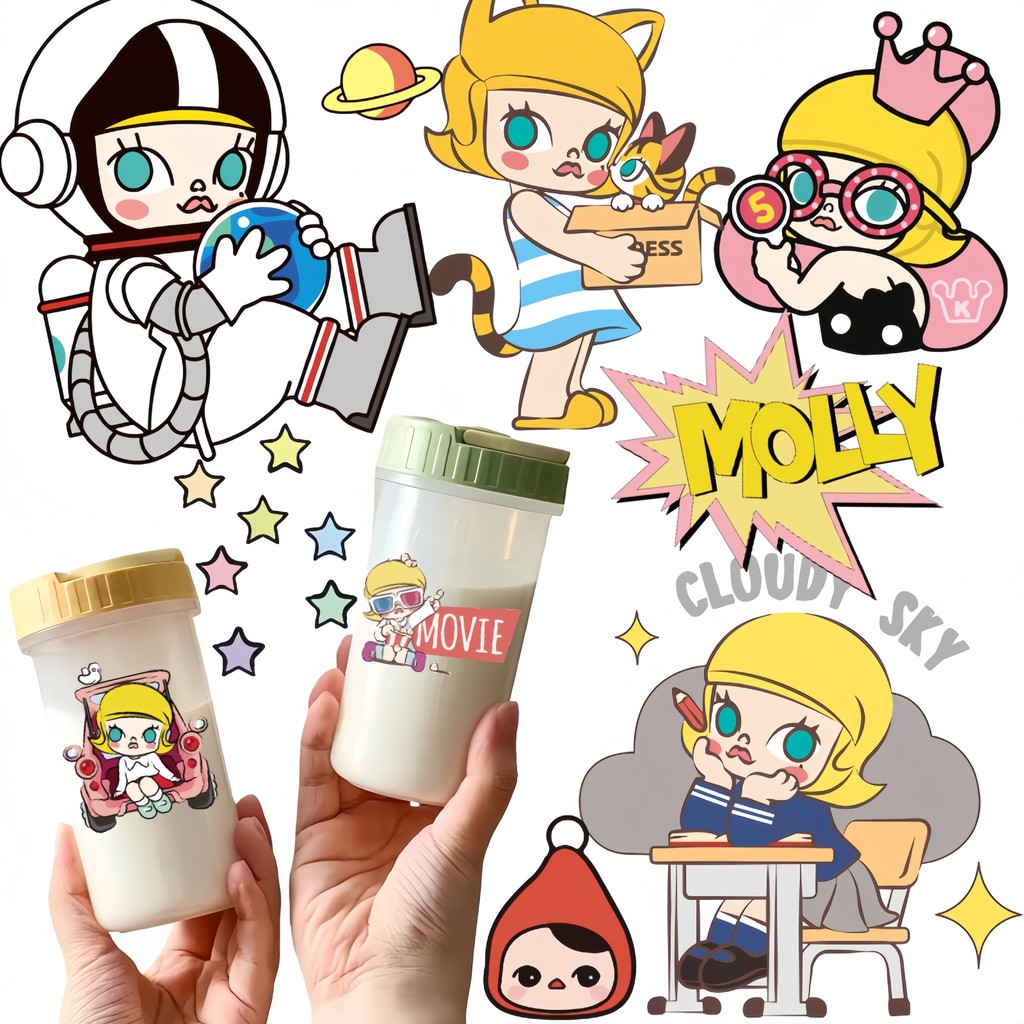 Molly UV Transferred Crystal Decals สําหรับโลโก้บนถ้วย, กล่องข้าว, เคสโทรศัพท์, กระเป๋าเดินทาง, และแผ่นสติกเกอร์โปร่งใส