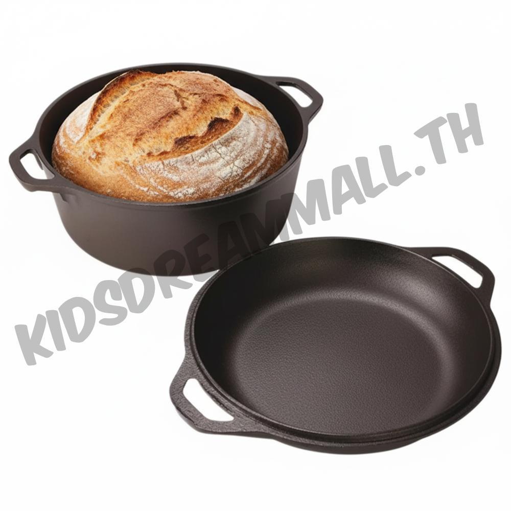 2-in-1 Cast Iron Skillet กระทะเครื่องครัว W/ฝาปิด Dual Handle Cast Iron กระทะทําอาหารสําหรับขนมปังทอ