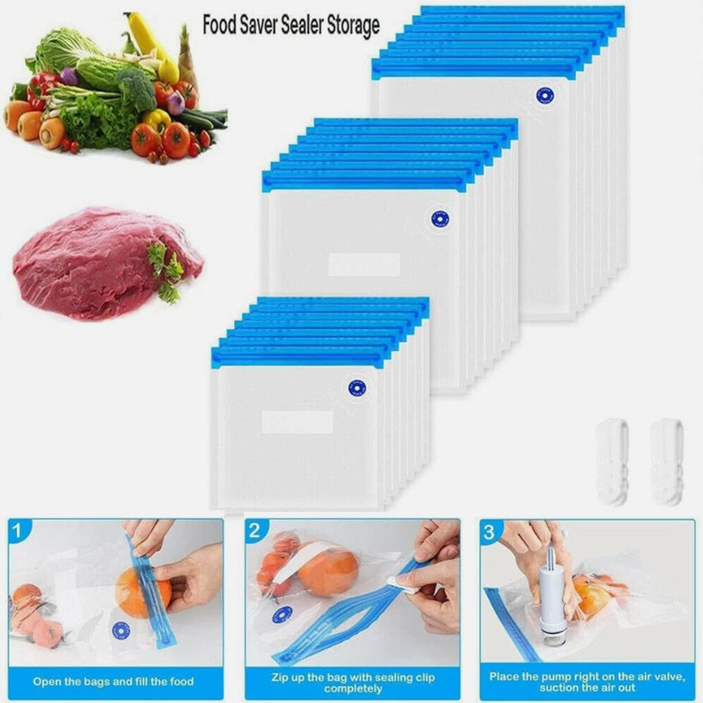 Reusable Vacuum Storage Bag Food Storage Vacuum Freezer Organizer 15pcs