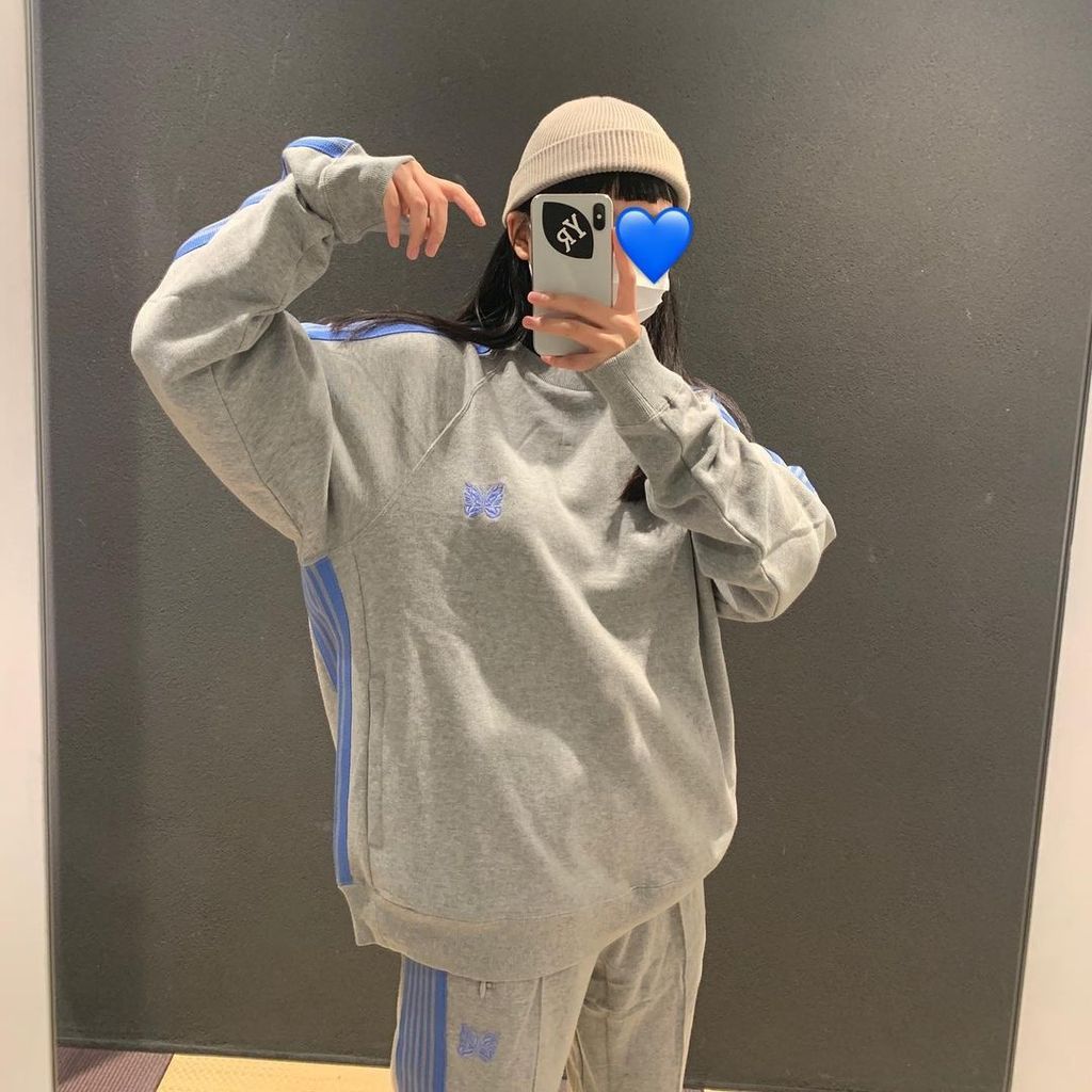 PUD3 NEEDLES TRACK ปักริบบิ้นกางเกงเสื้อกันหนาวผู้ชายผู้หญิงญี่ปุ่นสบายๆกางเกงกีฬาชุด