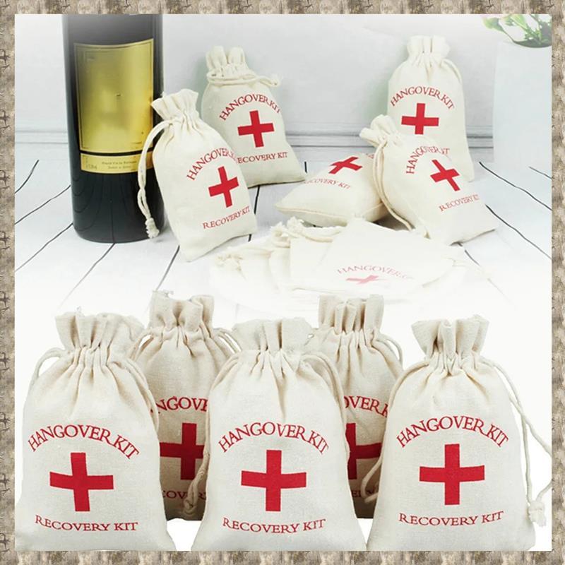 [uhktyltui123.th] 50 ชิ้นงานแต่งงานโปรดปรานผู้ถือกระเป๋าHangover Kitกระเป๋าสําหรับแขกของขวัญผ้าฝ้ายผ