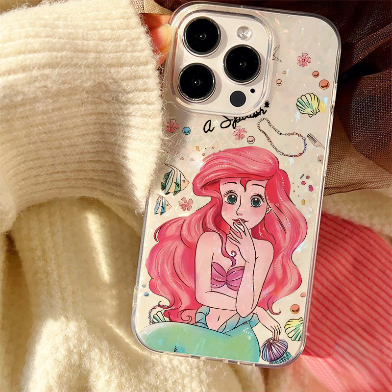 เคสไอโฟน11 16 ลายการ์ตูน โฮโลแกรมเลเซอร์ใสเคสลายเปลือกหอย Princess Case For iPhone 11 12 13 14 15 Pro Max X 7Plus XR เคส
