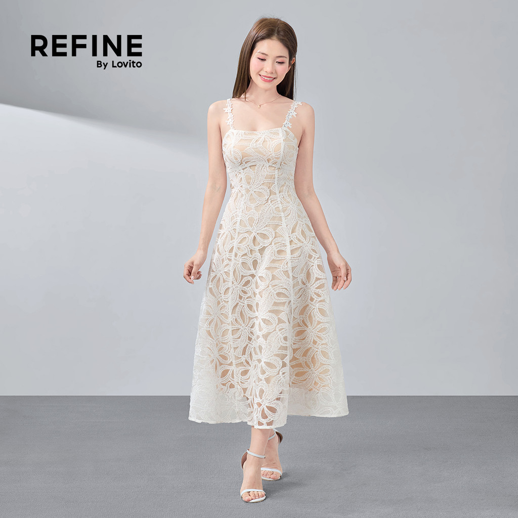 (สง่างาม)(Refine by Lovito) เดรสผู้หญิง Dress Texture สําหรับฤดูใบไม้ผลิ/ฤดูร้อน สีแอปริคอท เกาหลี อินเทรนด์ LR32A031 — صورة 4