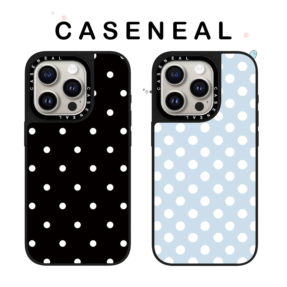ลายจุดสีขาว Anti Drop CASENEAL เคสโทรศัพท์กระจกเหมาะสําหรับ iPhone 17 ProMax 17 Pro 17 Air 16promax 16 15 14promax 13 13promax สีดําขอบฝาครอบป้องกัน