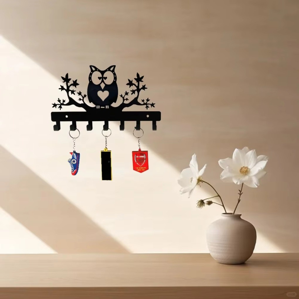 HELLOYOUNG Metal Owl Key Holder Wall Hanger Maple Tree Design Home Entryway Storage Organizer