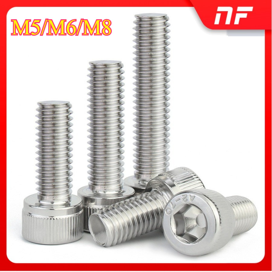 304 สกรูหกเหลี่ยมสแตนเลส DIN912 สกรูหัวทรงกระบอกขยายถ้วยหัว bolt M5/M6/M8 * L5-200mm (XF-F01)