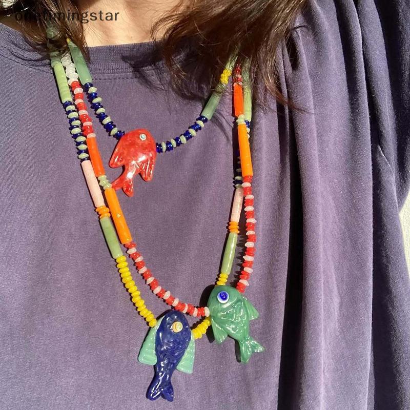 สร้อยคอมุก Onetimingstar สไตล์สมาร์ทสำหรับวัยรุ่น พร้อมสายปลาขนาดเล็ก สไตล์แฟชั่นทะเล OMS