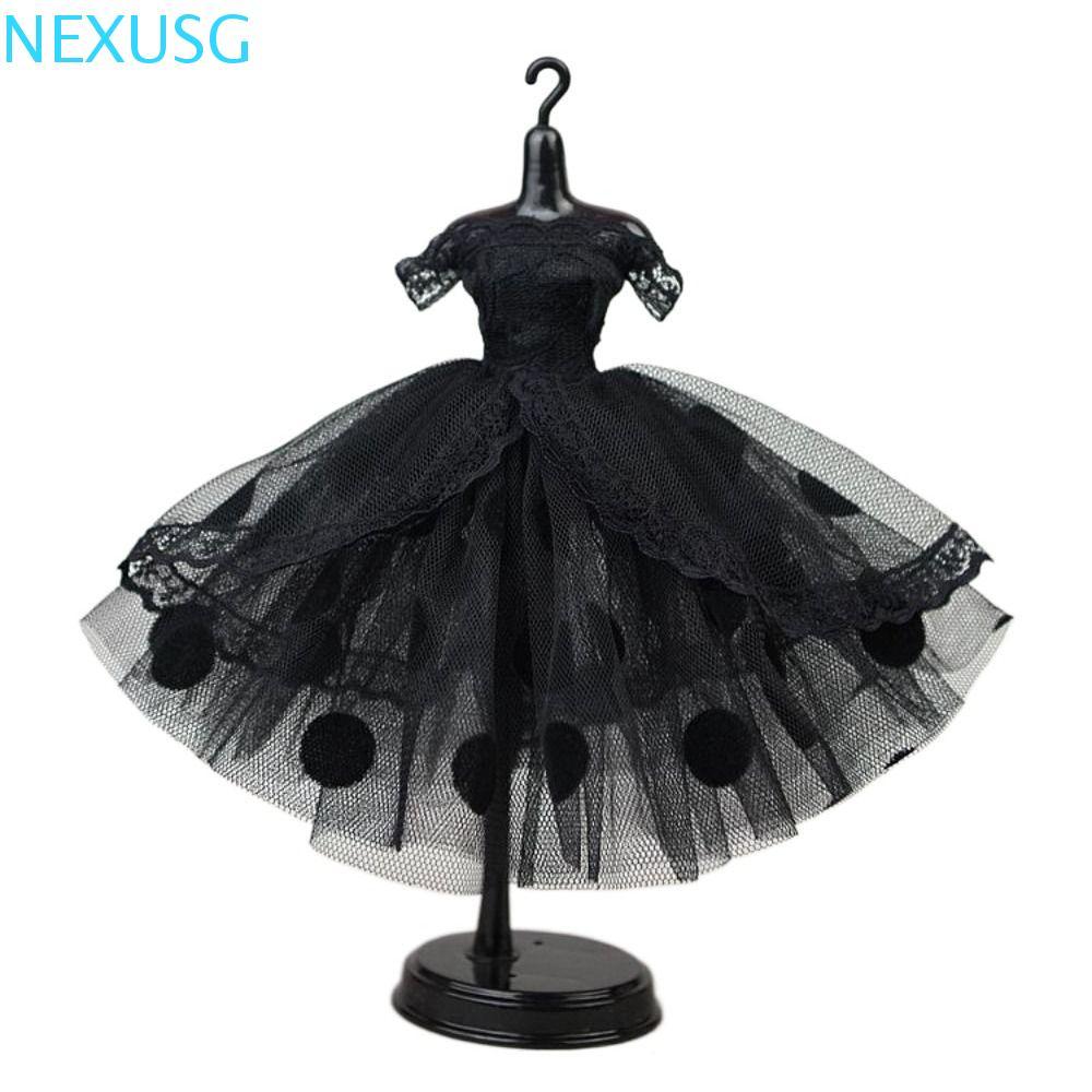 NEXUSG ชุดตุ๊กตา, แต่งตัวชุดราตรีลูกไม้ตุ๊กตาเสื้อผ้า,แฟชั่นพรหมชุด Tutu Dotted Mini Black Doll Prin