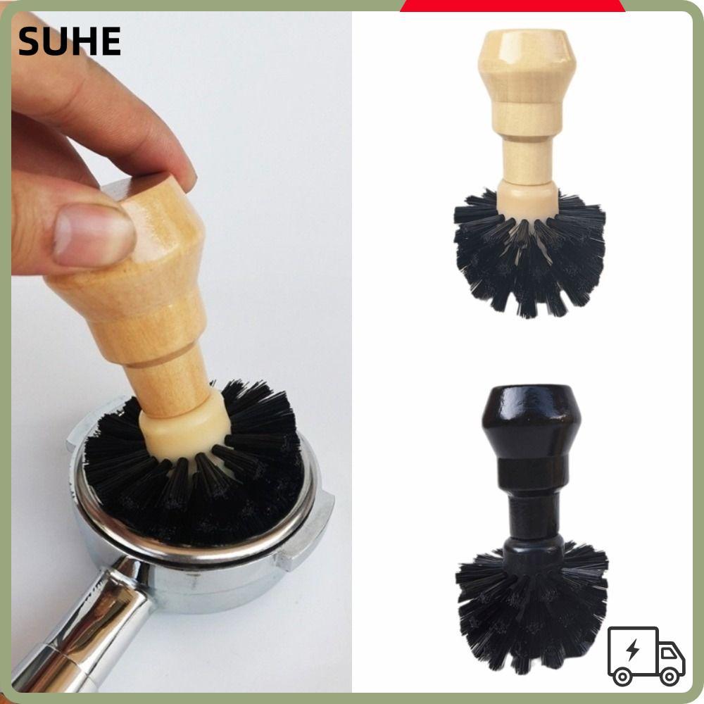 SUHE Espresso Portafilter แปรงทําความสะอาด, PP เครื่องมือทําความสะอาดผงกาแฟชามแปรง,ไม้สําหรับ 51/54/