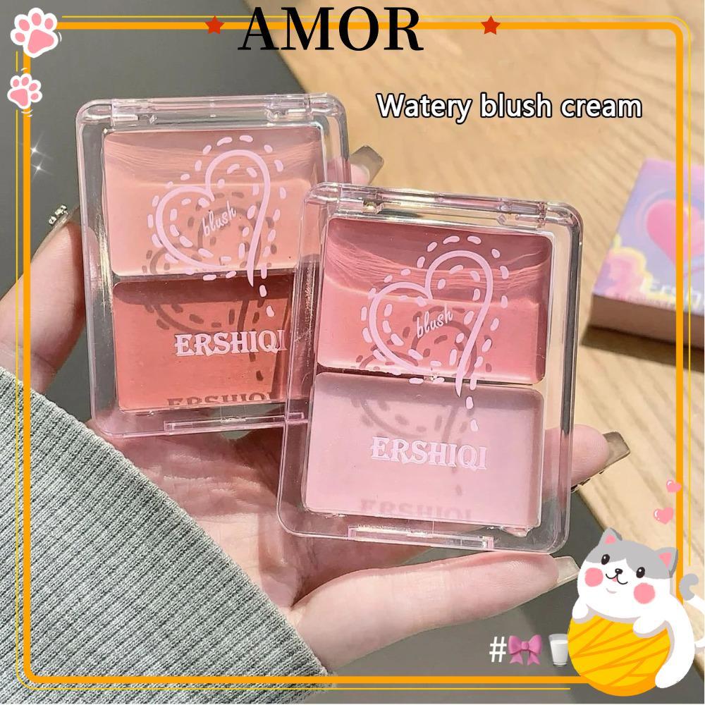 AMOR Cheek Blush Cream, Moisturizing 2 สีแต่งหน้า Rouge, ธรรมชาติกันน้ํา Long Lasting Water Light Hi