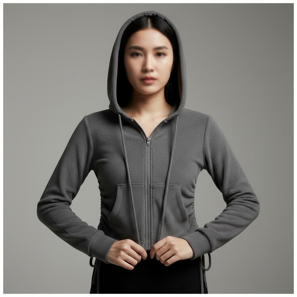 WIONA เสื้อฮู้ดมีซิปแขนยาวผู้หญิงพร้อมเชือกรูด Y2K ความงามสลิมฟิตซิปเสื้อกันหนาวหมวกสไตล์เกาหลี