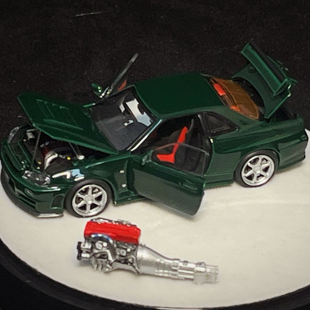 PGM Nissan GTR R34 รุ่น British Green Alloy Full Open 1: 64 รถจําลองคอลเลกชัน Z-TUNE Limited Edition