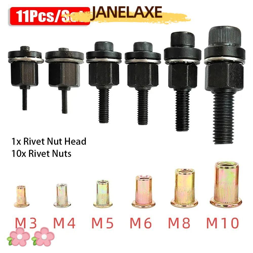 JANELAXE932JN 11 ชิ้น/เซ็ต Hand Rivet Nut, ติดตั้งง่าย M3 M4 M5 M6 M8 M10 คู่มือ Riveter เครื่องมือ,