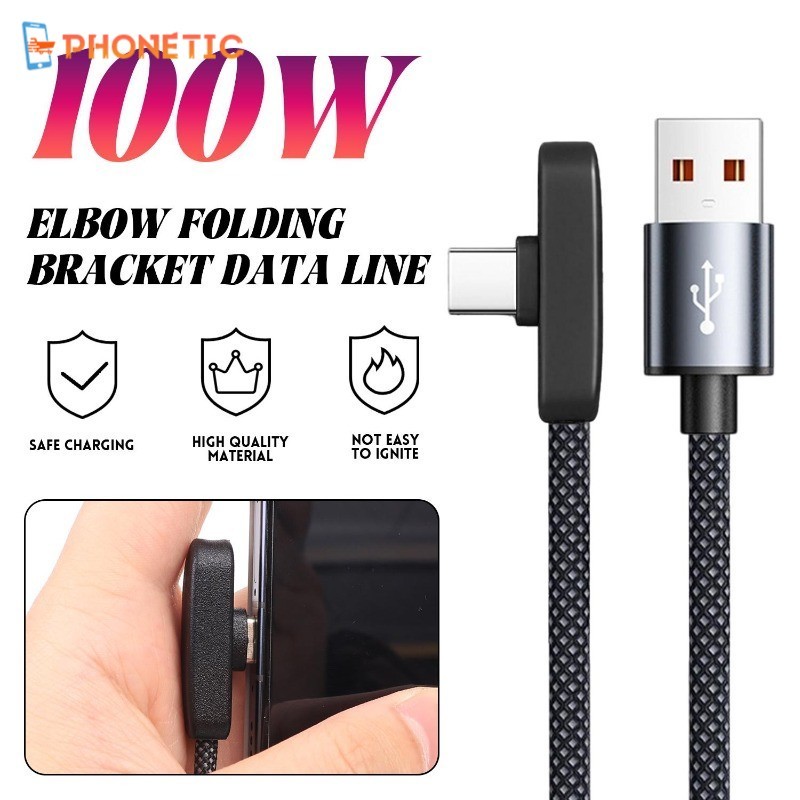 [AUTO&3C]สายชาร์จเร็ว Type C 100W 6A สายถักไนลอนมุมขวาพร้อมแกนทองแดง 1/1.5/2M สําหรับอุปกรณ์ Type-C สากล