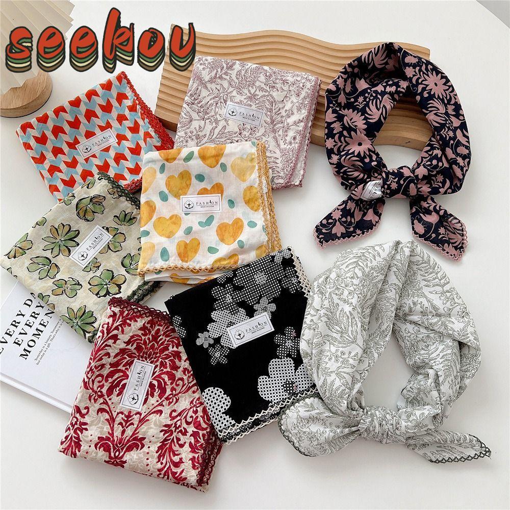 SEKOV ผ้าพันคอผ้าพันคอลายดอกไม้สองด้านผ้าพันคอผ้าไหม,กระเป๋าถือแฟชั่น Wraps Square 68*68 ซม.ผ้าพันคอ