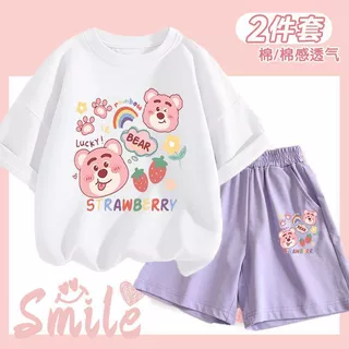 ชุดสูทแขนสั้นเด็กผู้หญิง ลายหมีน่ารัก เหมาะสำหรับกิจกรรมและกีฬาต่างๆ