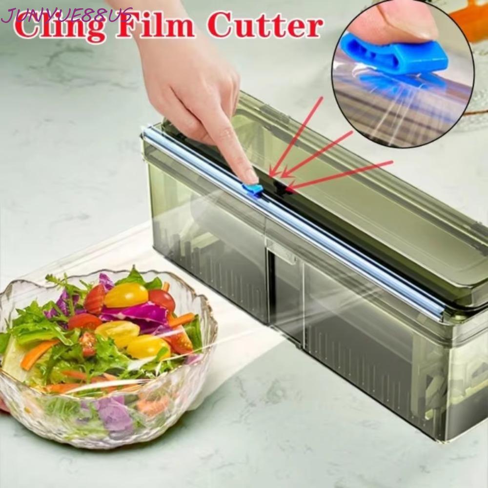 JUNYUE88US Cling Wrap Dispenser, รีฟิลพร้อมถ้วยดูด Cling กล่องเครื่องตัดฟิล์ม, เครื่องมือห้องครัว Un