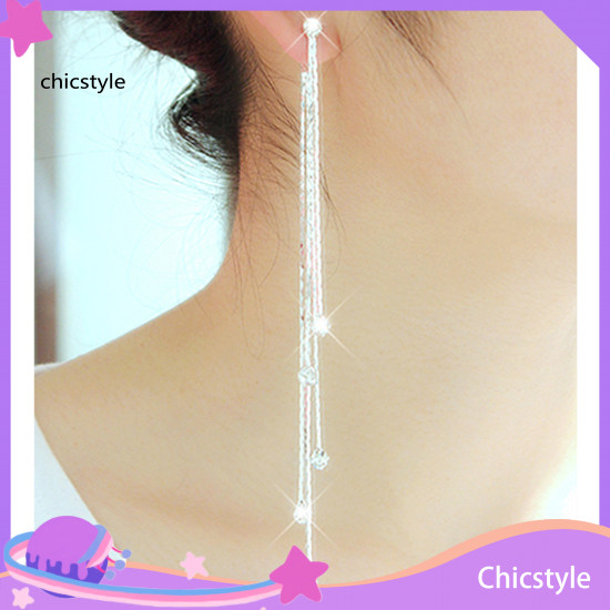 Chic Rhinestone ผู้หญิง Super Long Tassels Drop Dangle ค็อกเทลปาร์ตี้ต่างหู Linear
