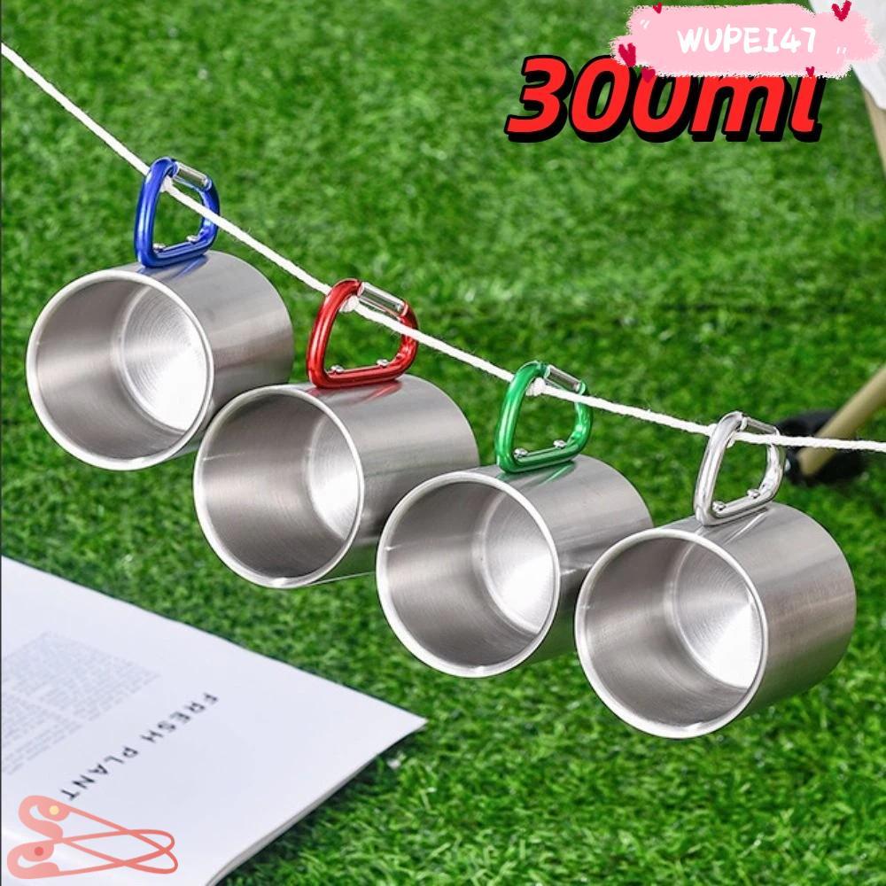 WUPEI47AD ถ้วยสแตนเลส, Carabiner Hook Handle 300ml Hike Cup, มัลติฟังก์ชั่นแบบพกพากลางแจ้ง Camping M