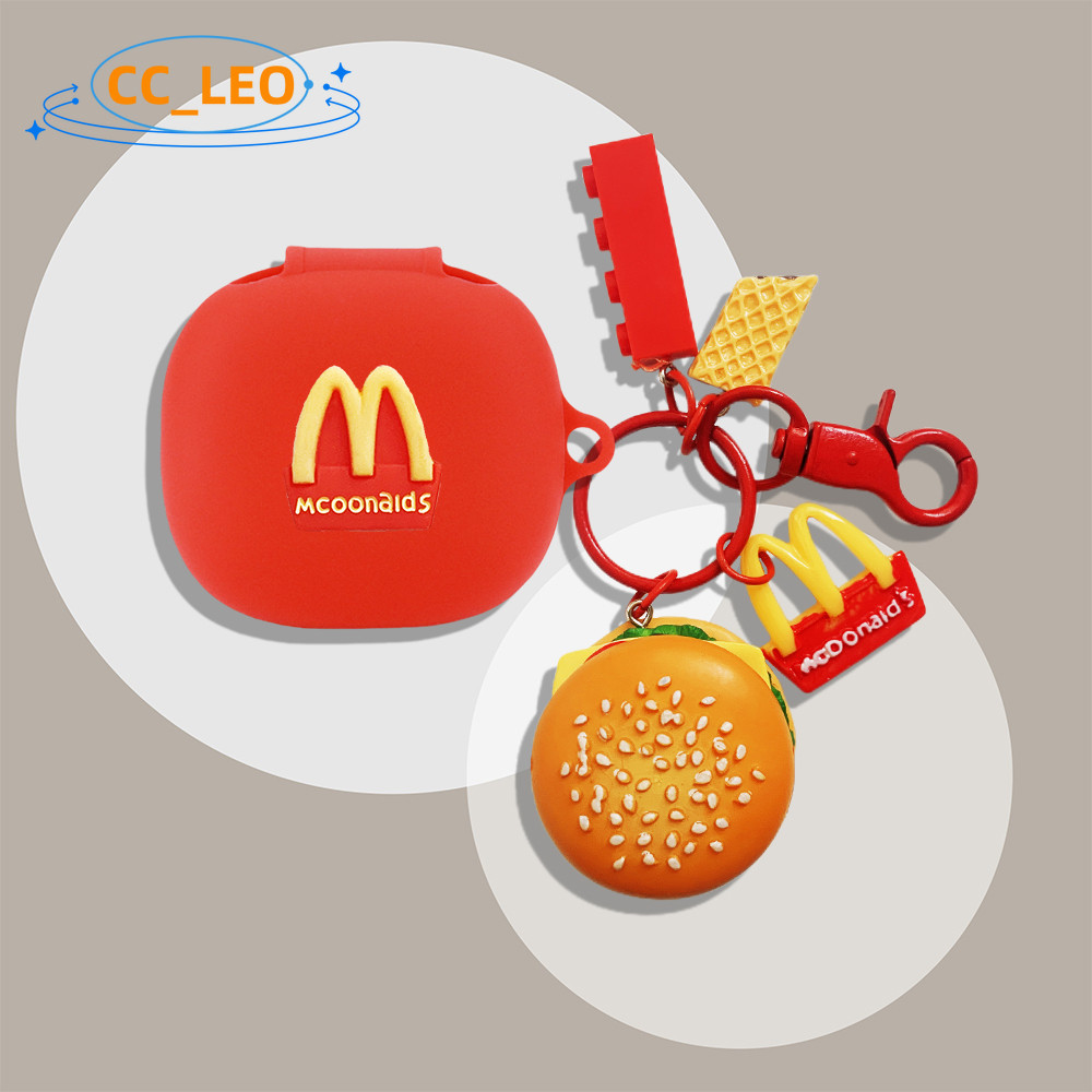 for Samsung Galaxy Buds4 Pro Case Silicone Soft Case Suitable for Samsung Galaxy Buds 4 Shockproof Shell Protective Sleeve Cute Hamburger Fries Keychain Cartoon Metal Pendant