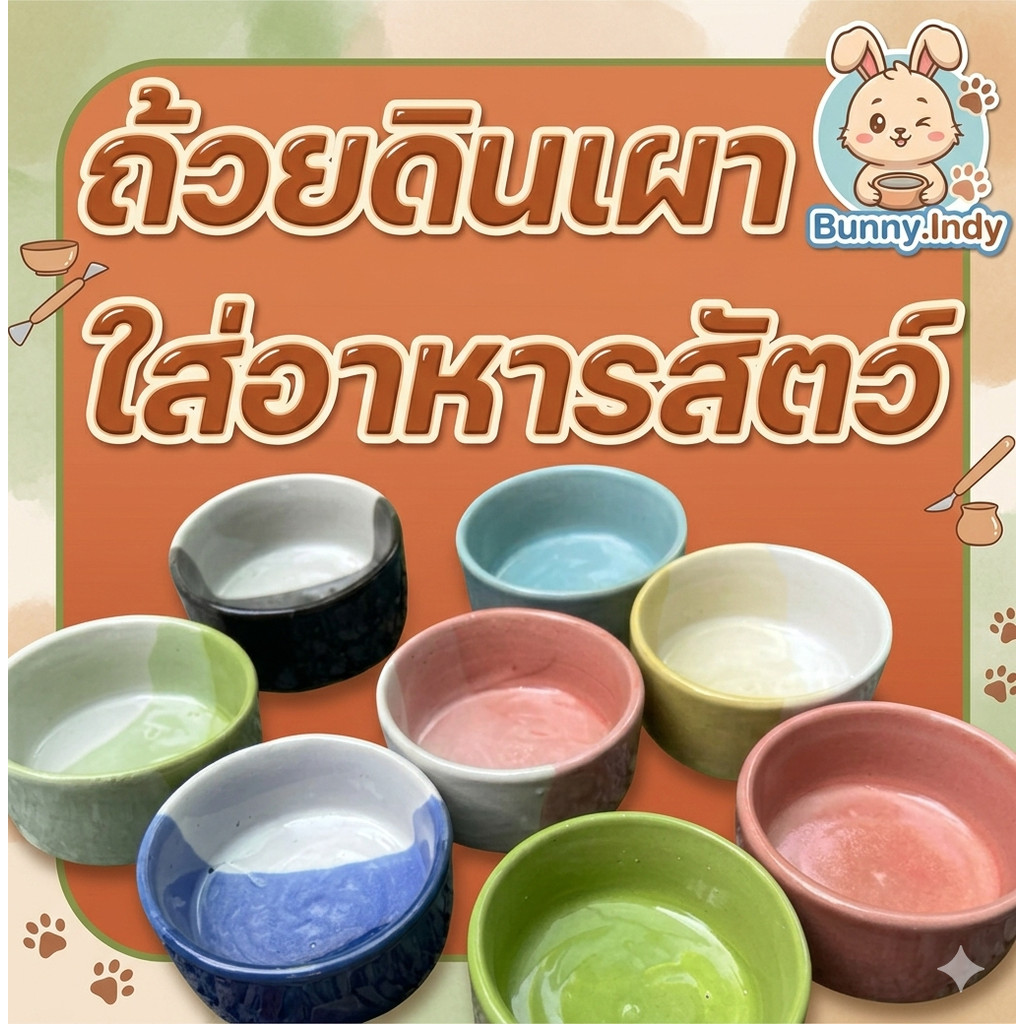 Bunny.indy ถ้วยใส่อาหารเซรามิก สำหรับสัตว์เลี้ยง สีสัน น่ารัก เวฟได้