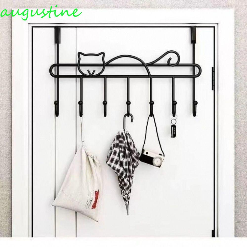 AUGUSTINE แขวนประตู, โลหะ Punch-free แขวนชั้นเก็บ, อุปกรณ์ครัว 7 ตะขอ Creative Anti-Rust Heart-Shape