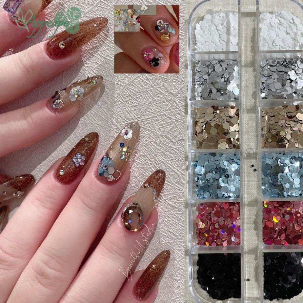 APPEAPE Polka Dot Glitter ตกแต่งเล็บ, สีสัน Minimalist Y2K DIY 12-Grid อุปกรณ์เสริมร้านทําเล็บ