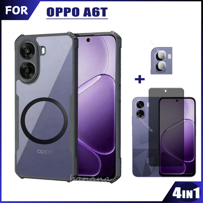 4in1 OPPO A6t A6t Pro เคสโทรศัพท์พร้อมแหวนแผ่นเหล็กแม่เหล็กสําหรับ OPPO A6X A6 Pro A6 4G 5G กระจกนิร