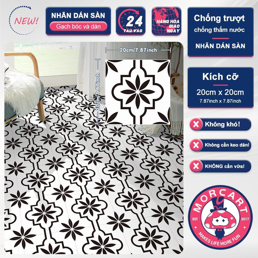 มอร์คาร์ต สติกเกอร์พื้นลายดอกไม้แบบมีกาวในตัว กันน้ํา DIY ขนาด 20x20 ซม. 1 หรือ 10 แพ็ค สําหรับห้องน้ํา ห้องครัว ห้องนอน ห้องรับประทานอาหาร สไตล์นอร์