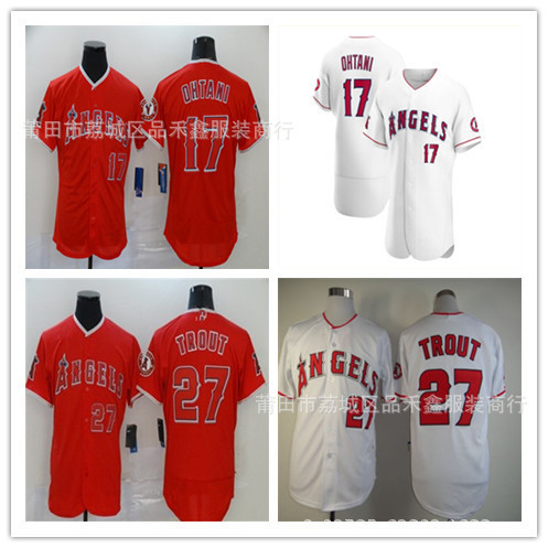 จัดส่งในวันเดียวกัน Angels Jersey 17Ohtani Shohei Otani No. 27 เส้นทาง เสื้อสเวตเตอร์ถักรุ่นเมืองแขน