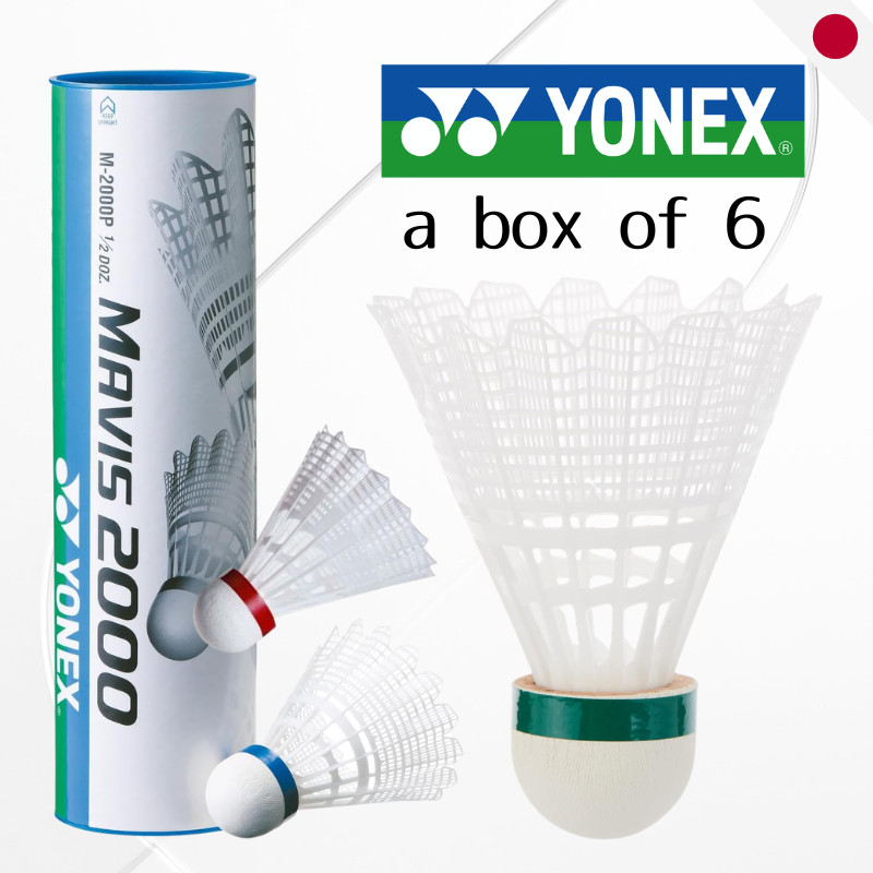 YONEX Mavis 2000 Badminton Shuttlecocks - 6 Pack (Nylon + Natural Cork) - Various Speed Options