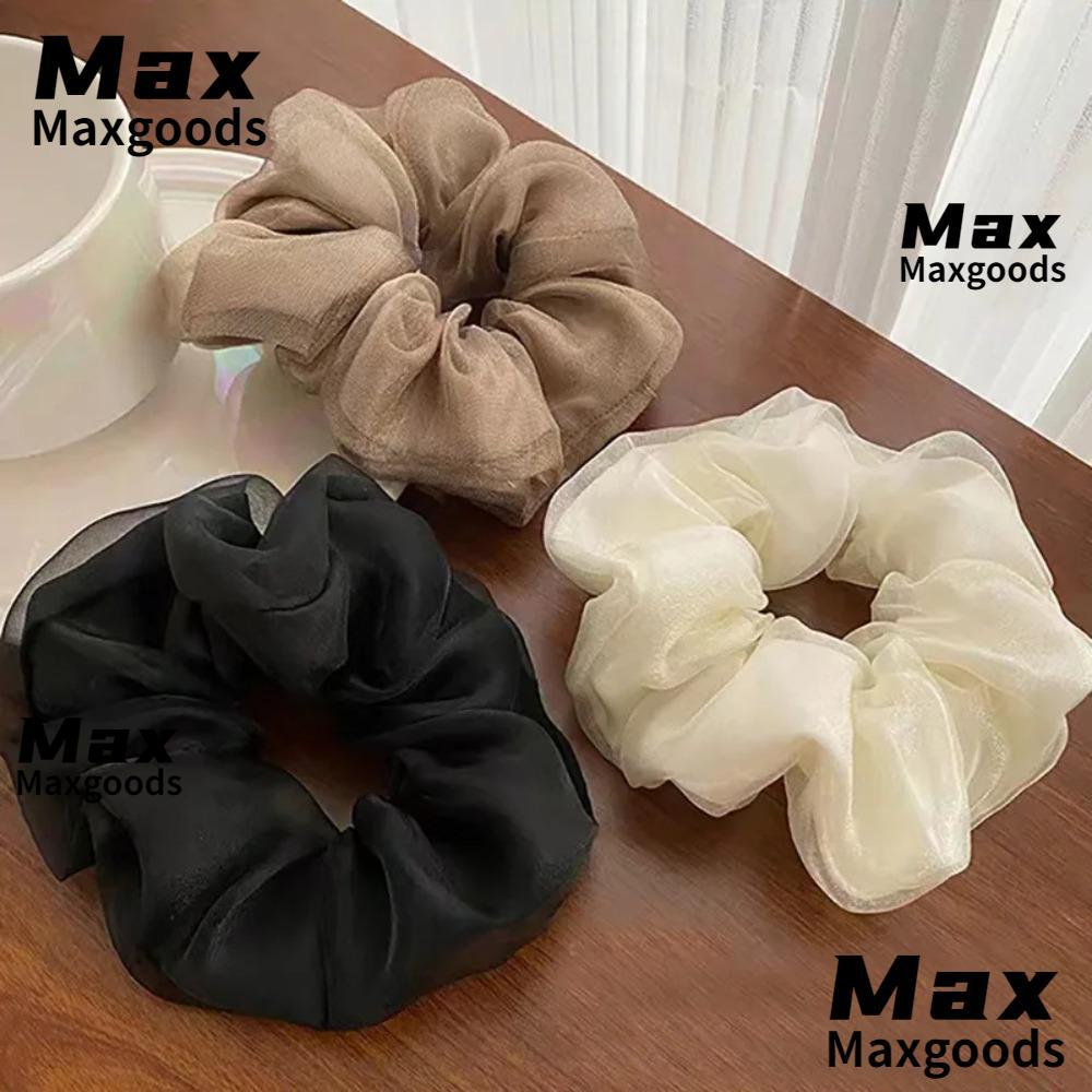 MAXG เชือกผมและscrunchie Elegant Organza สีดำ beige khaki ตาข่ายยืดหยุ่นสไตล์เกาหลี เหมาะสำหรับเด็กห
